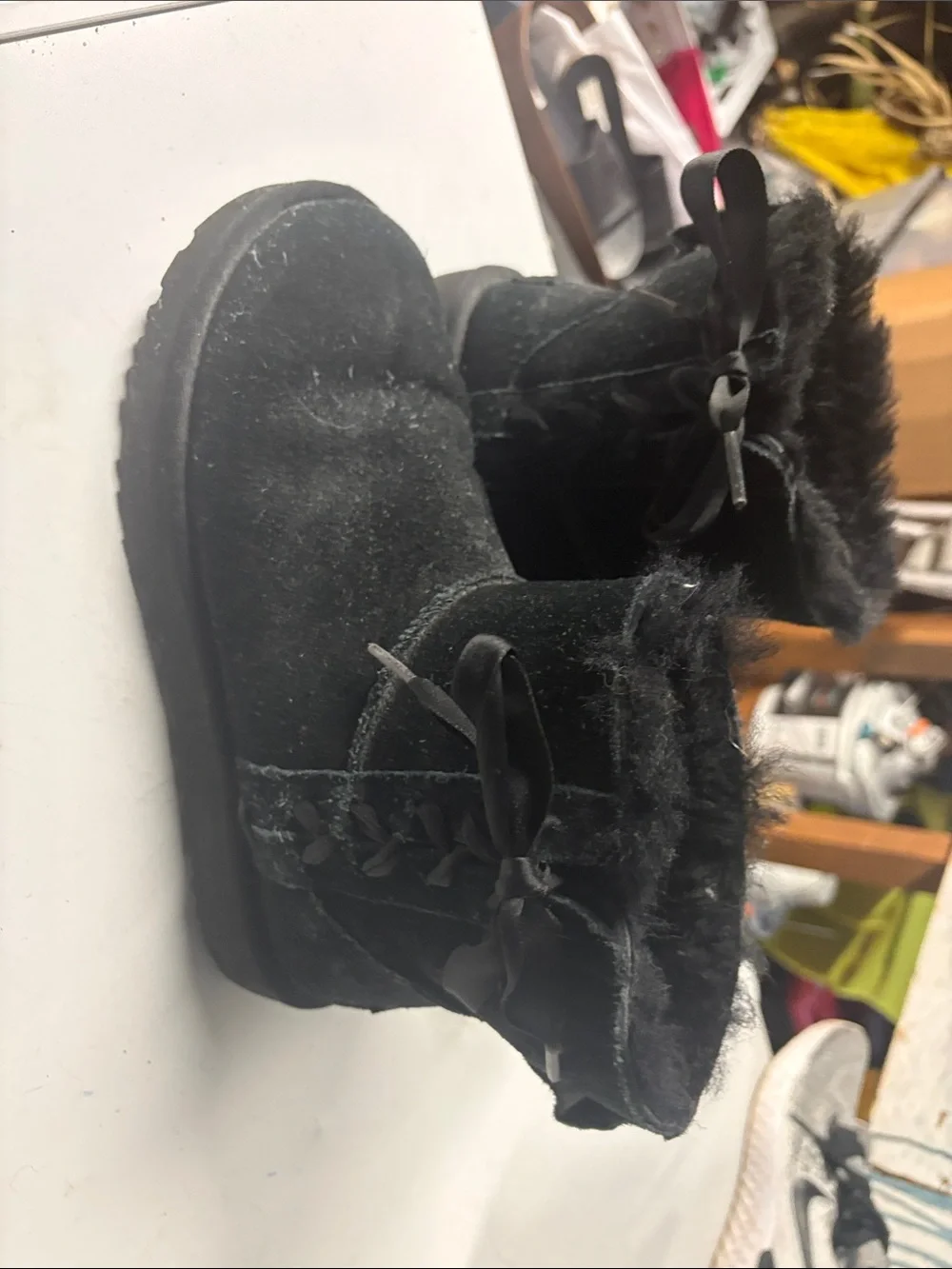 Ugg side lace up Black Women's Faux Fur Ankle Boots - Cozy Winter Slip-On